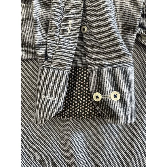 Bugatchi Mens Classic Fit Cotton Button Up Dress Shirt Blue White Pattern M - Picture 10 of 14